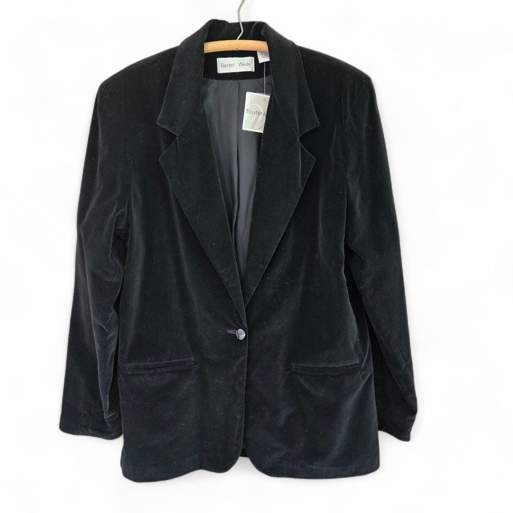 Nwt Baxter & Wells Womens Size 10 Black Velvet Blazer Single Button Pockets